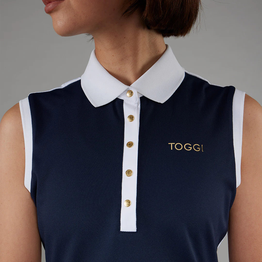 Toggi Haymarket Sleeveless Polo Shirt -Midnight Navy/White