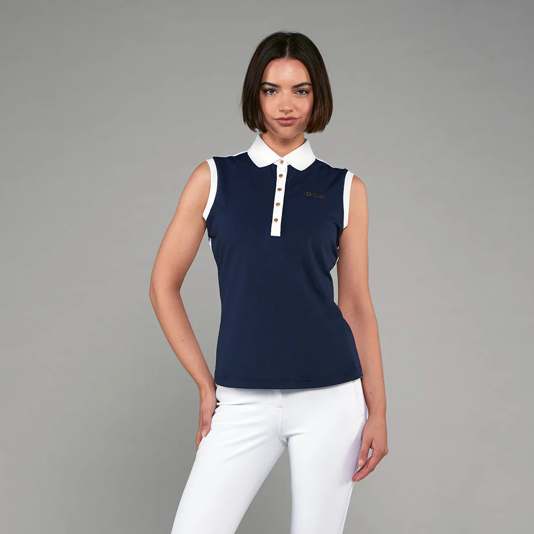 Toggi Haymarket Sleeveless Polo Shirt -Midnight Navy/White