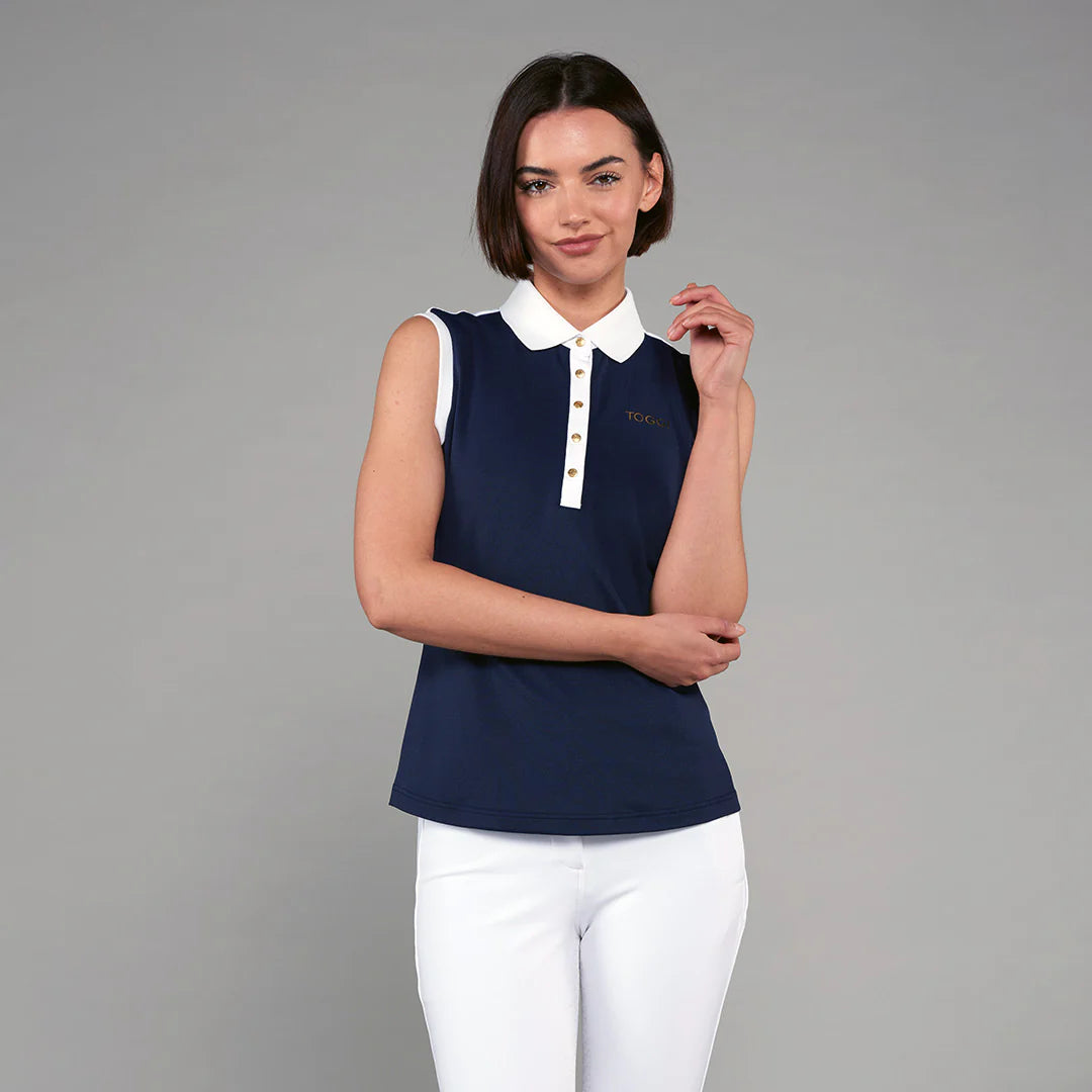 Toggi Haymarket Sleeveless Polo Shirt -Midnight Navy/White