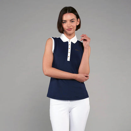 Toggi Haymarket Sleeveless Polo Shirt -Midnight Navy/White