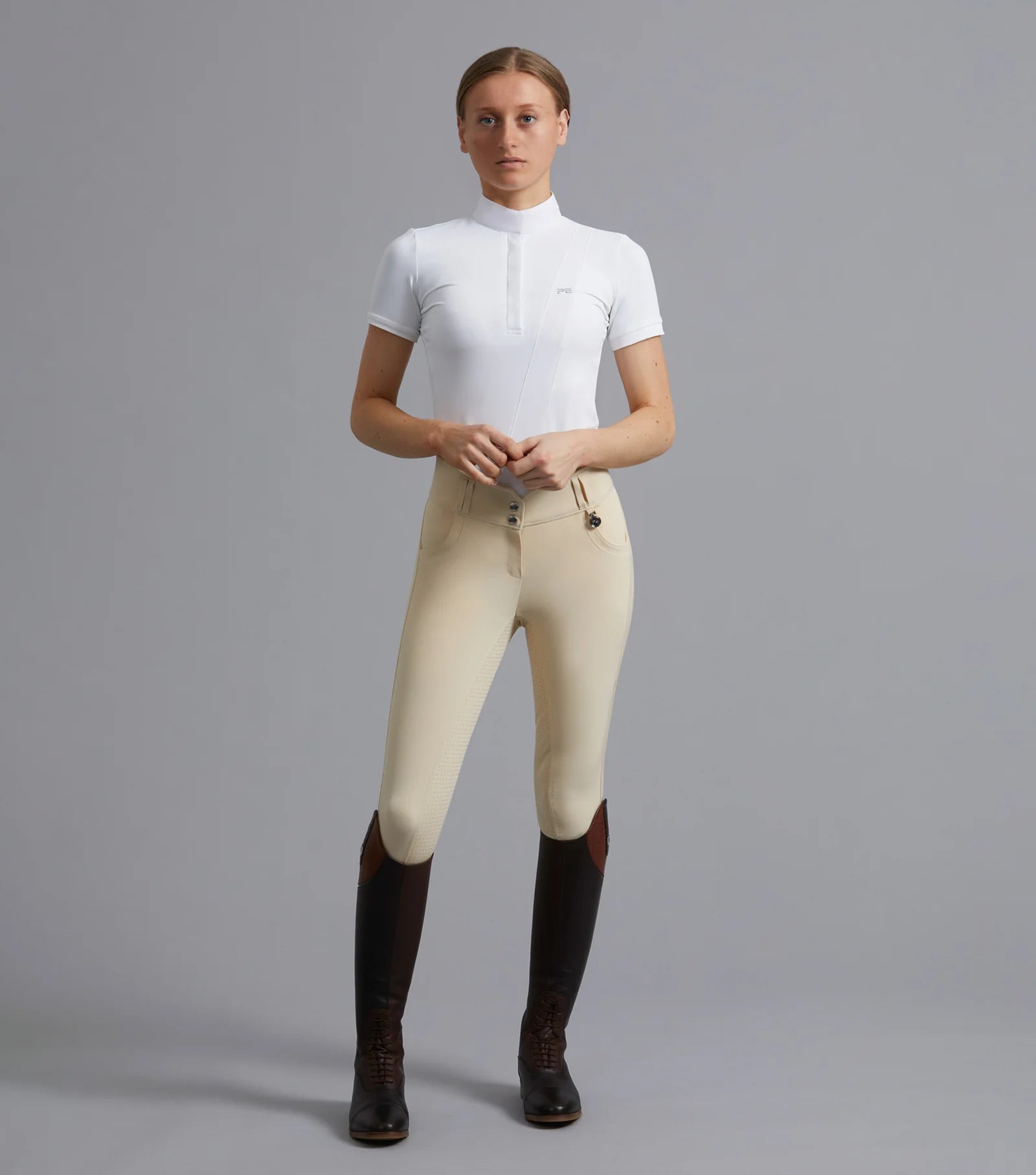 Ladies Full Seat High Waist Competition Riding Breeches Vanilla